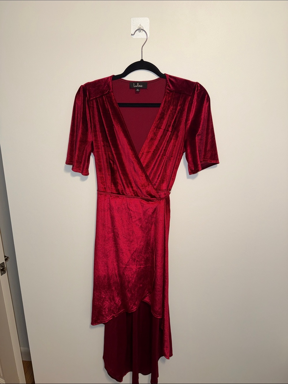 Lulu's Ruby Red Velvet Wrap High-Low Dress